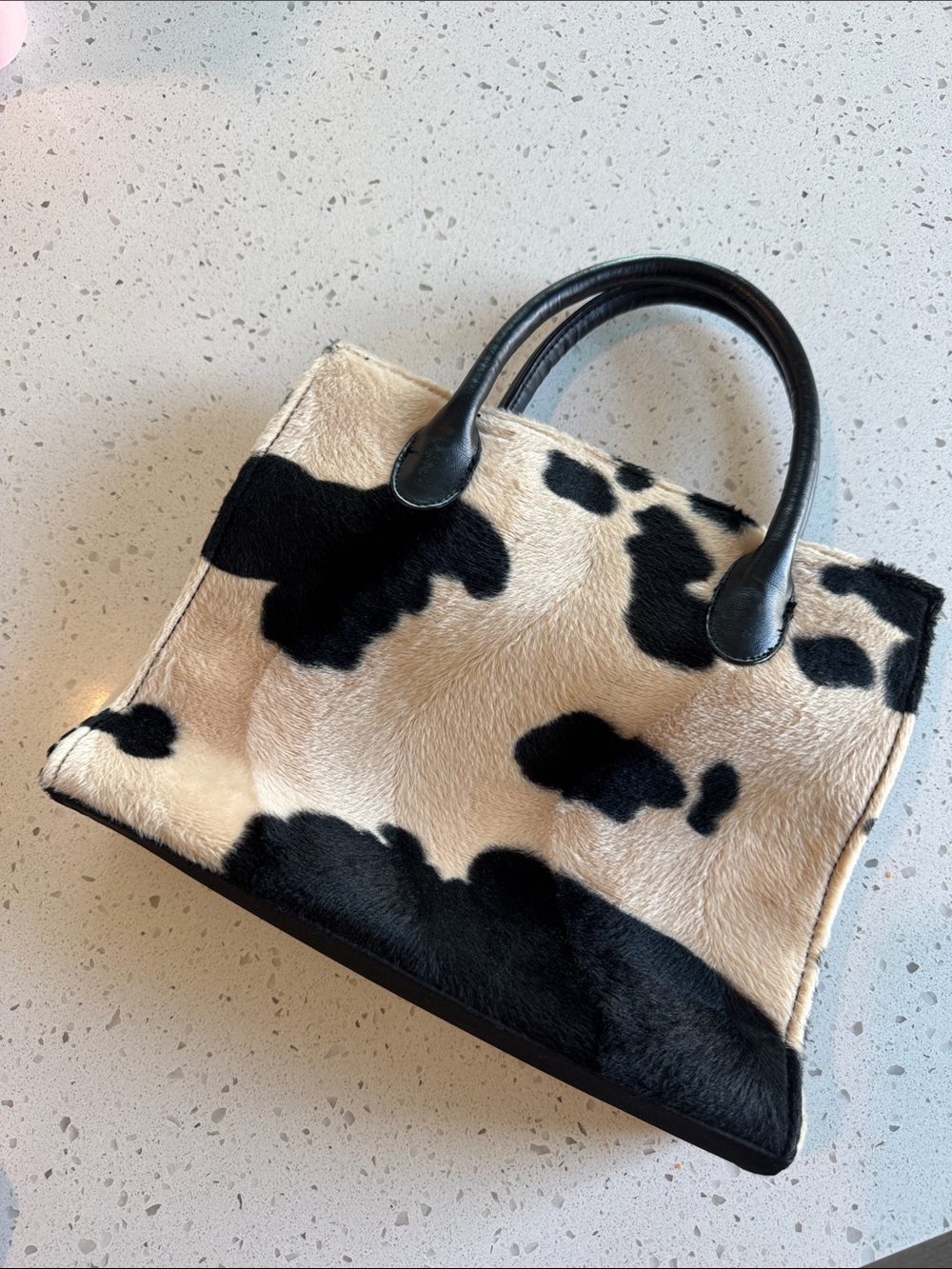 Cowhide Pattern Black and Cream Tote Bag